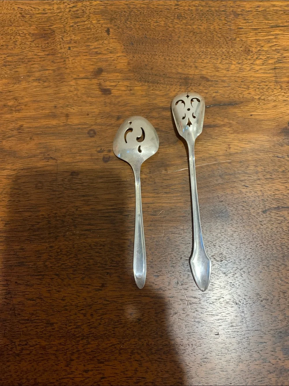 Set of 2 Vintage Silver Pierced Serving Spoons
